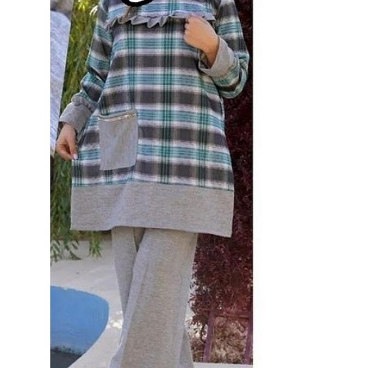 تونیک و شلوار  چهارخانه پنبه گلکسی فری سایز تا48 کیفیت عالی